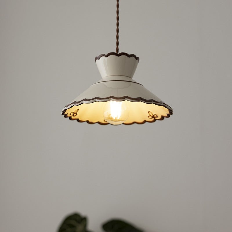 Francuska Ceramiczna Stożkowa Lampa Wisząca Vintage View 13