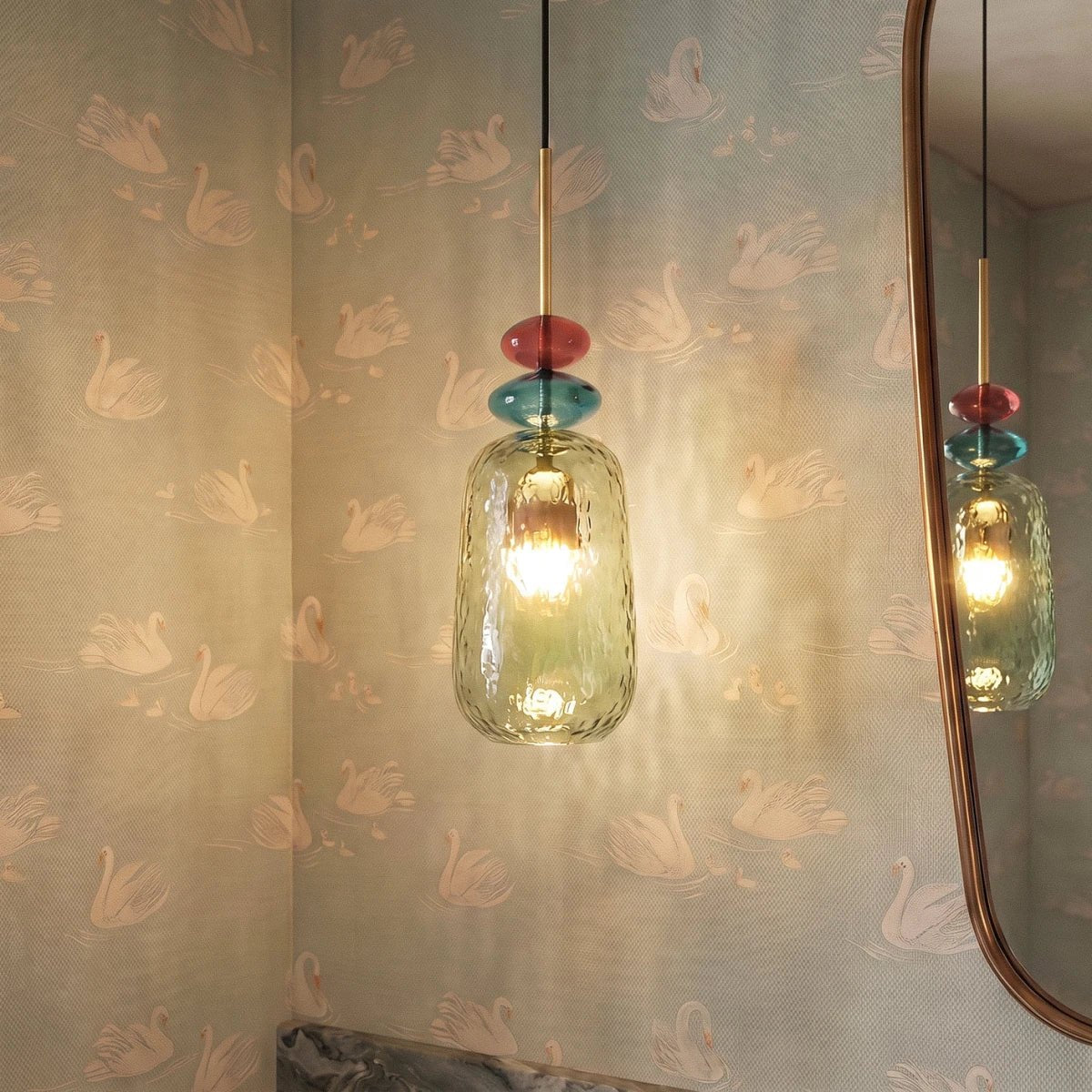 Kolorowa Szklana Lampa Wisząca z Witrażem View 14