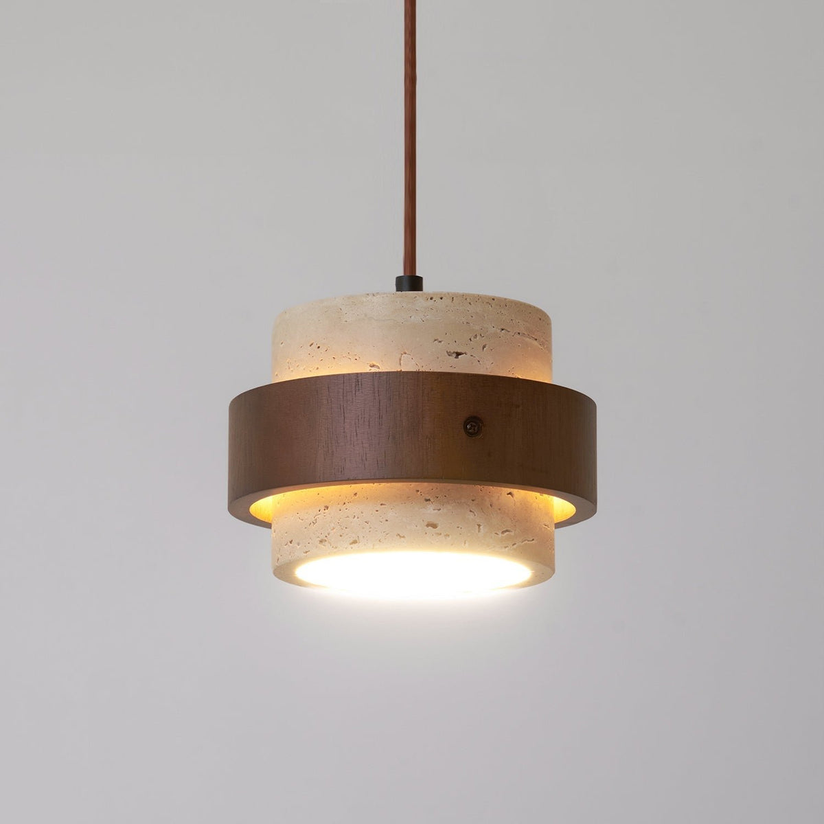 Współczesna Trawertynowa Lampa Wisząca z Drewnem Walnut View 31