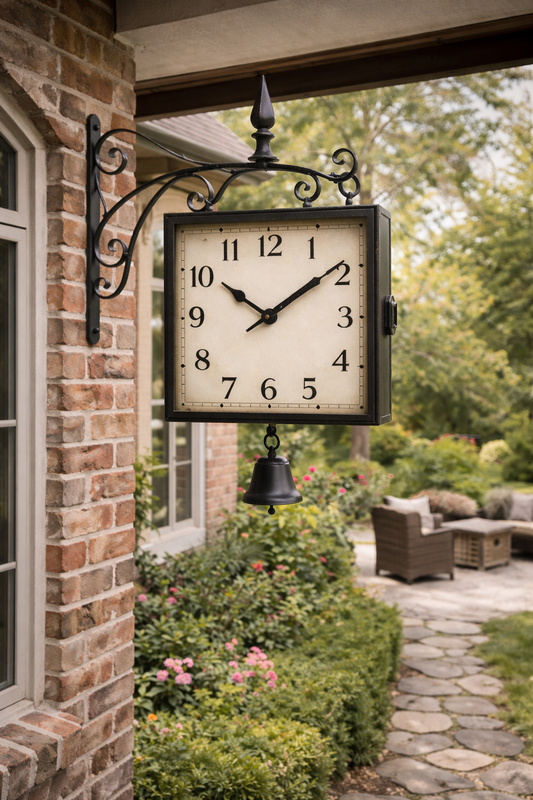 Zegar dwustronny na elewacji mały detal, który robi wielkie wrażenie