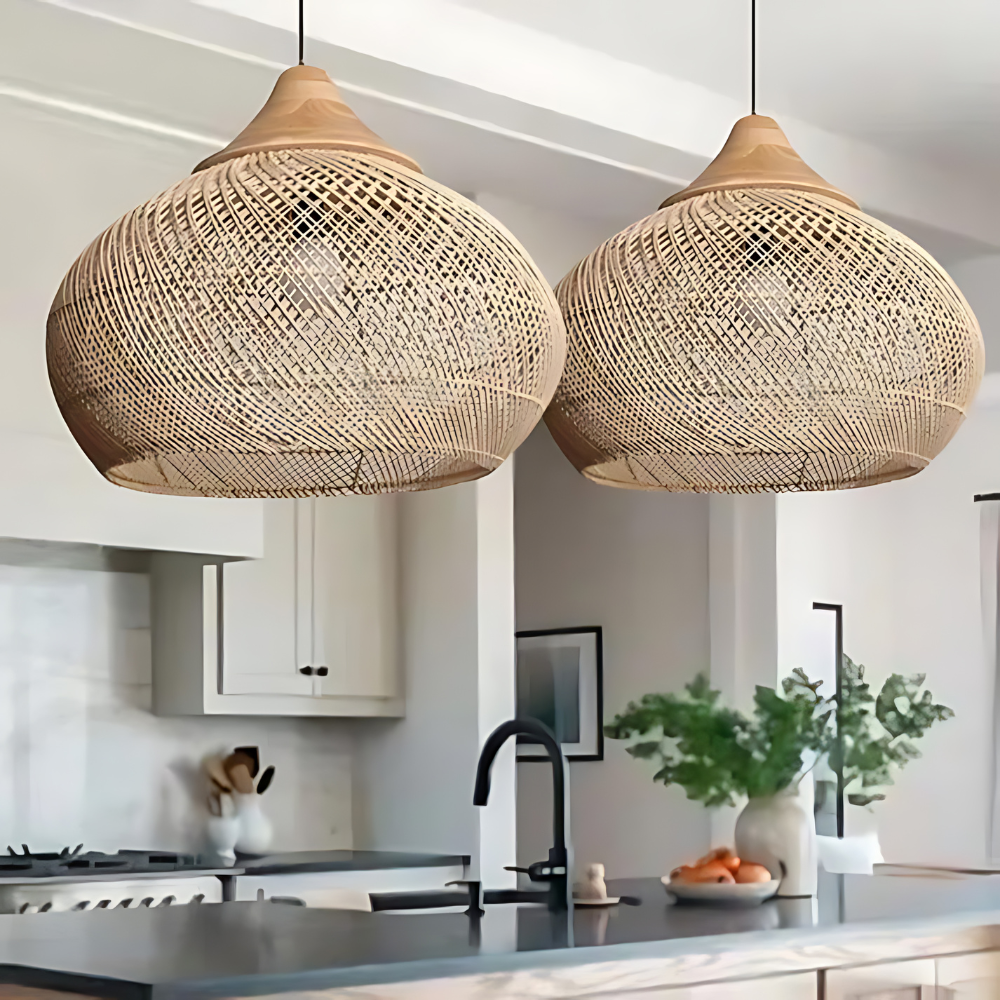 Boho Lampa Wisząca Sufitowa Pleciony Klosz