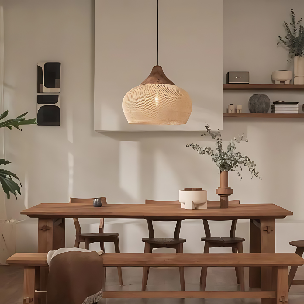 Boho Lampa Wisząca Sufitowa Pleciony Klosz