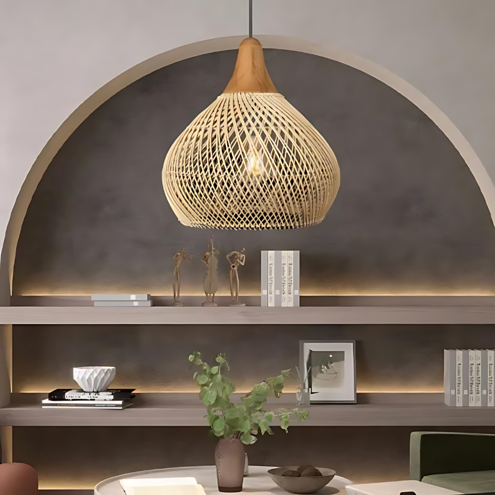 Boho Lampa Wisząca Sufitowa Pleciony Klosz