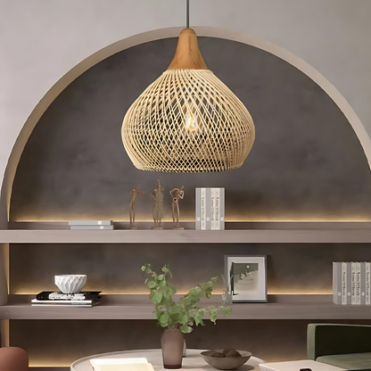 Boho Lampa Wisząca Sufitowa Pleciony Klosz