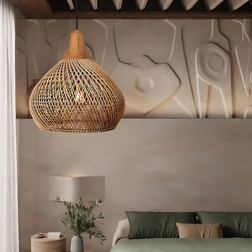 Boho Lampa Wisząca Sufitowa Pleciony Klosz