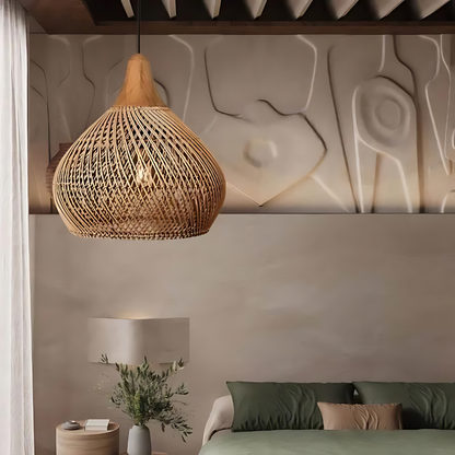 Boho Lampa Wisząca Sufitowa Pleciony Klosz