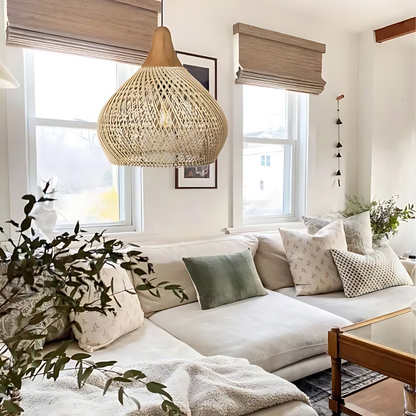 Boho Lampa Wisząca Sufitowa Pleciony Klosz