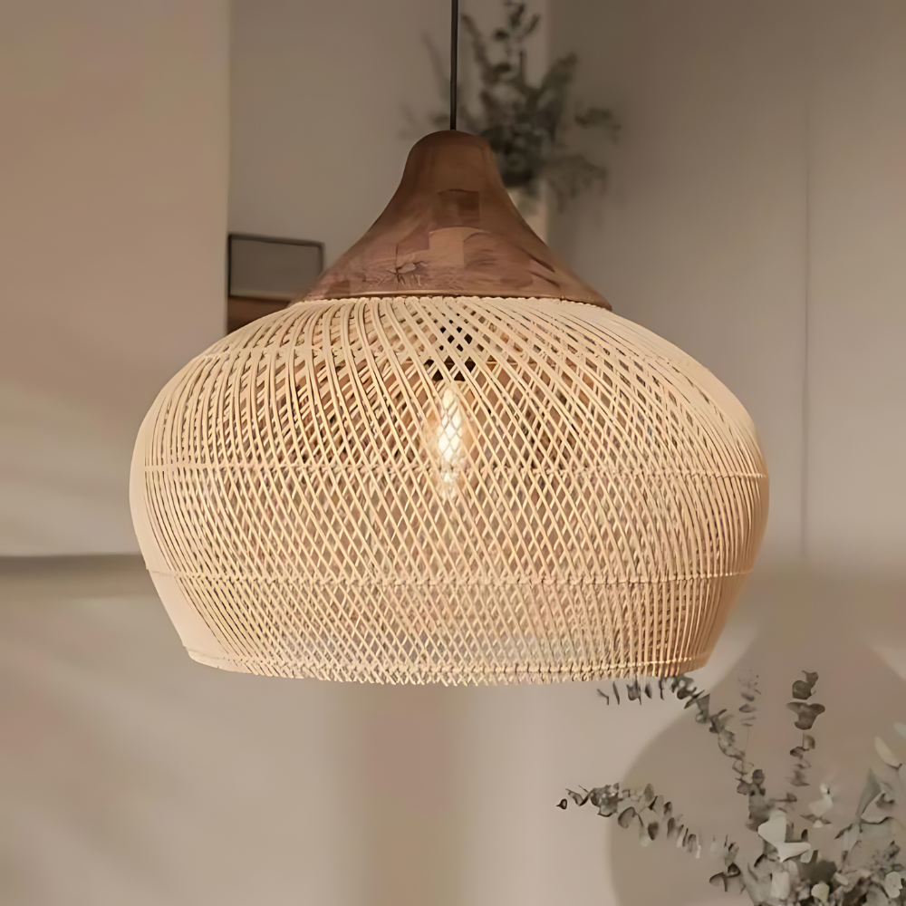 Boho Lampa Wisząca Sufitowa Pleciony Klosz