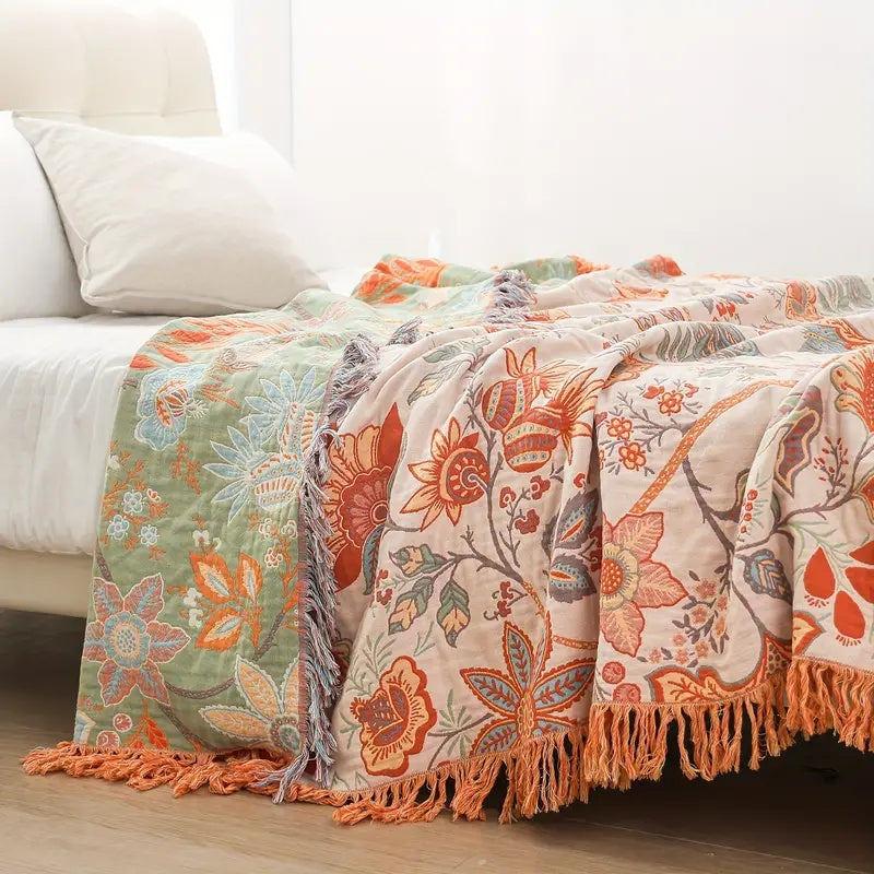 Koc Boho Z Kwiatowym Wzorem | Dekoracyjny Pled