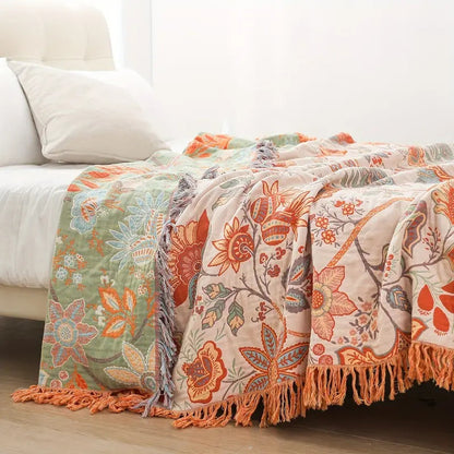 Koc Boho Z Kwiatowym Wzorem | Dekoracyjny Pled