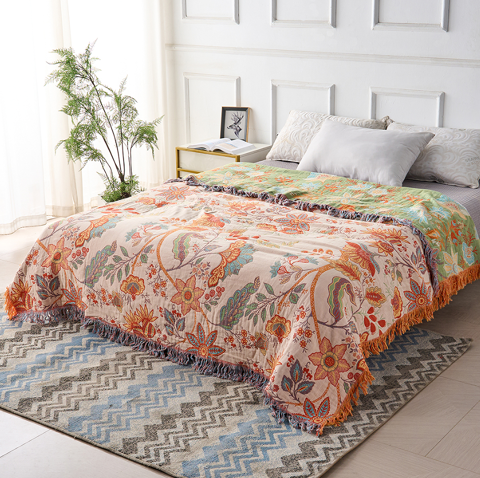 Koc Boho Z Kwiatowym Wzorem | Dekoracyjny Pled