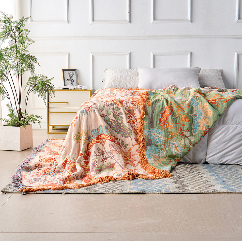 Koc Boho Z Kwiatowym Wzorem | Dekoracyjny Pled