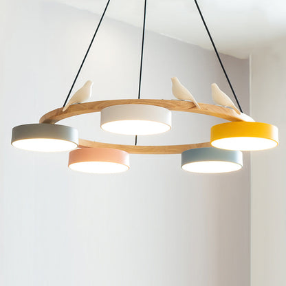 Nowoczesny Żyrandol LED Lampa Wisząca Okrągła Z Motywem Ptaka