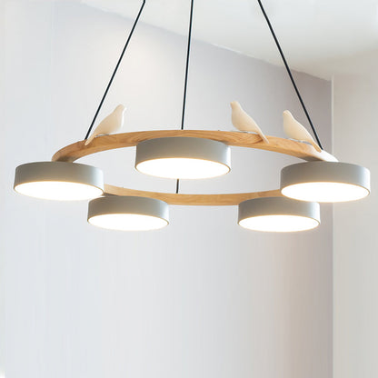 Nowoczesny Żyrandol LED Lampa Wisząca Okrągła Z Motywem Ptaka