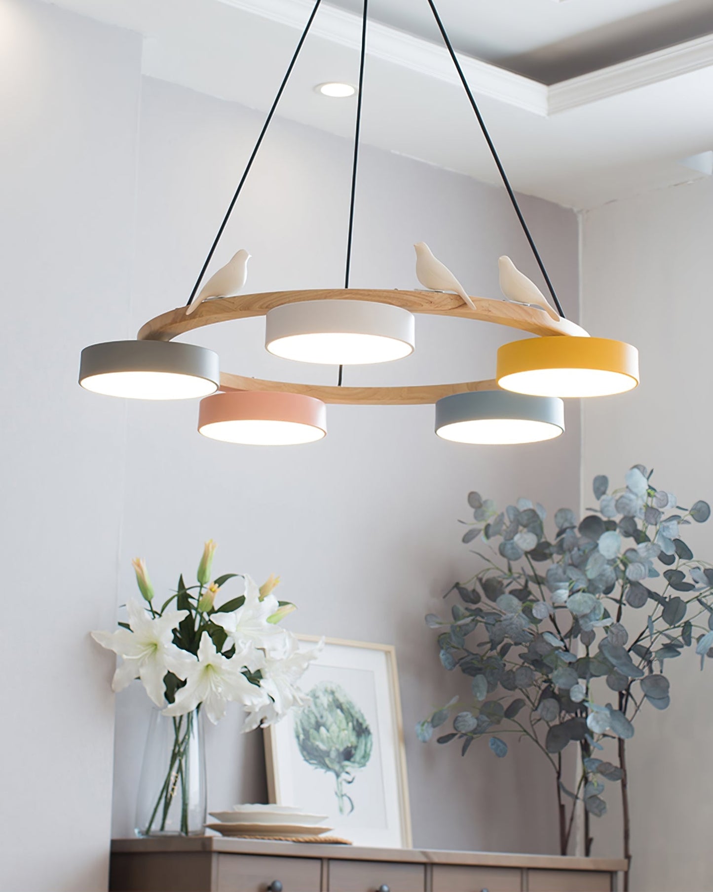 Nowoczesny Żyrandol LED Lampa Wisząca Okrągła Z Motywem Ptaka