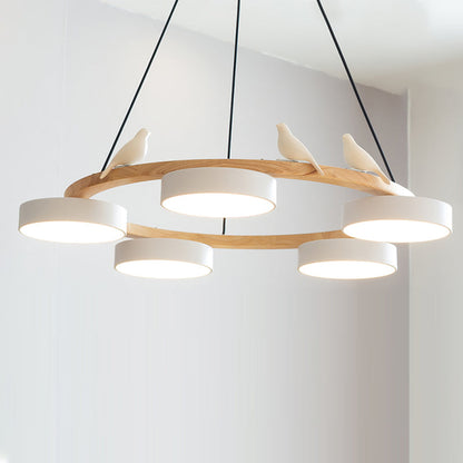Nowoczesny Żyrandol LED Lampa Wisząca Okrągła Z Motywem Ptaka