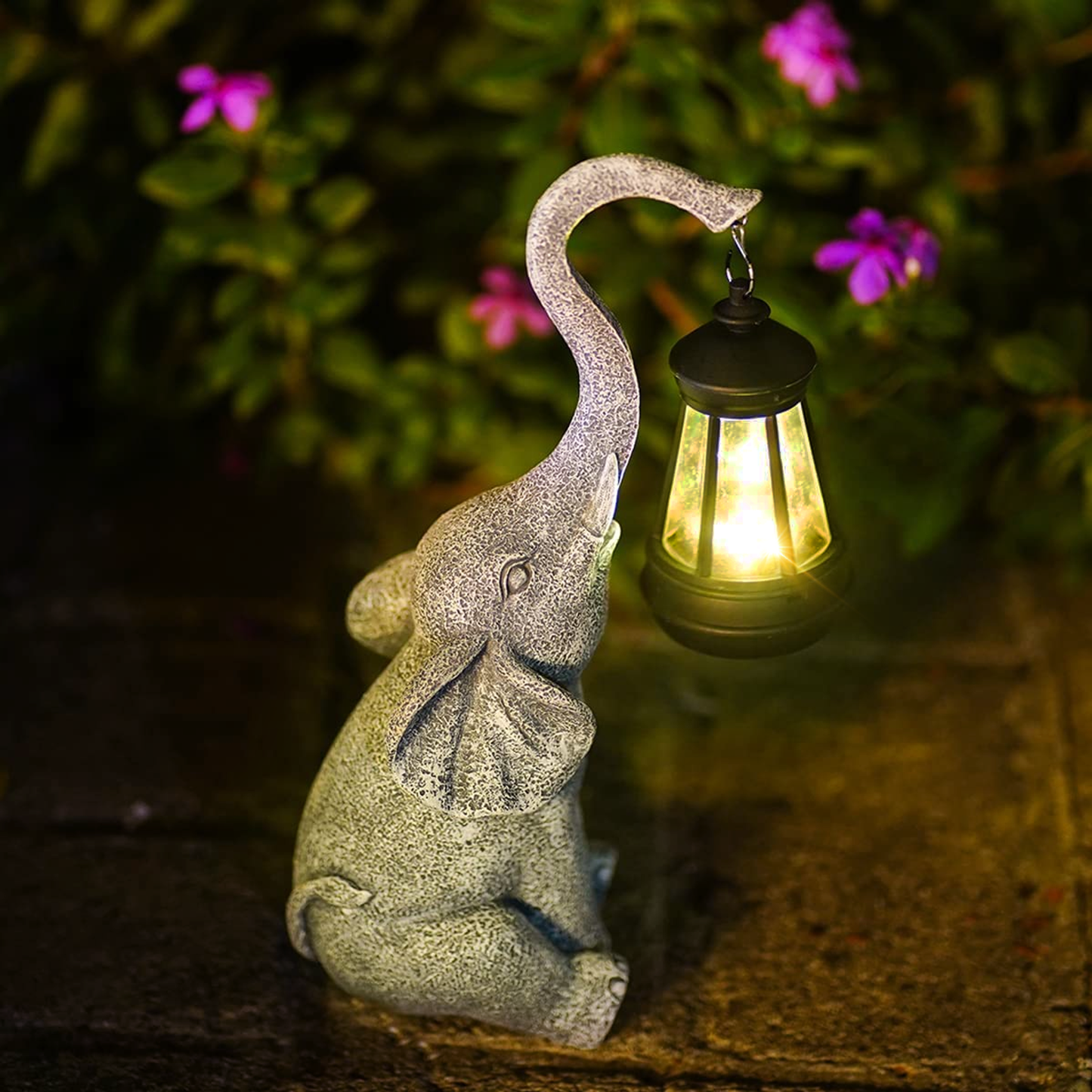 Solarny Lampion Ogrodowy LED Figurka Słonia Z Latarenką Dekoracyjna Lampka