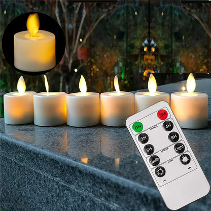 Zestaw Świeczek LED Tea Light Bezpłomieniowe Migoczące Z Pilotem I Timerem