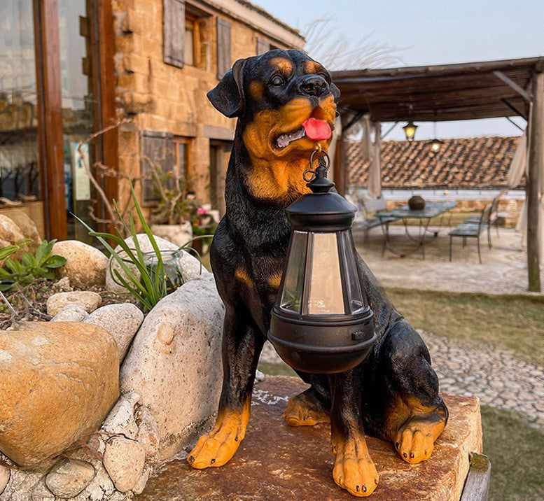 Solarna Lampa Ogrodowa LED Figurka Psa Z Latarenką Dekoracja