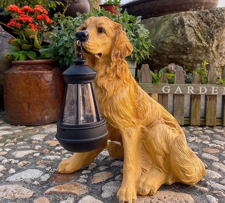 Solarna Lampa Ogrodowa LED Figurka Psa Z Latarenką Dekoracja