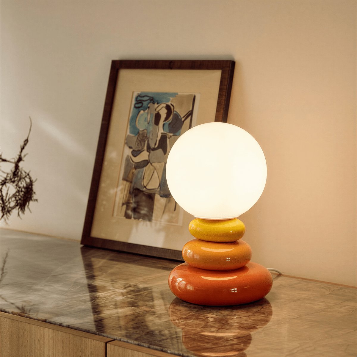 Ceramiczna Lampa Stołowa z Rzeźbioną Podstawą Back
