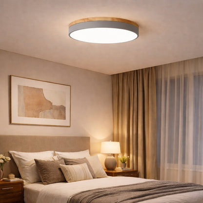 Drewniana Lampa Sufitowa Okrągła do Salonu Płaska View 11