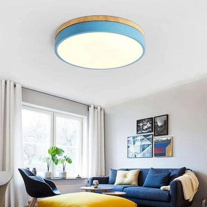 Drewniana Lampa Sufitowa Okrągła do Salonu Płaska View 28
