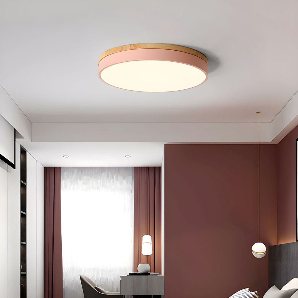 Drewniana Lampa Sufitowa Okrągła do Salonu Płaska View 30