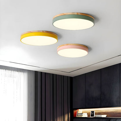 Drewniana Lampa Sufitowa Okrągła do Salonu Płaska View 33