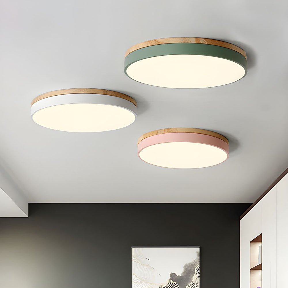Drewniana Lampa Sufitowa Okrągła do Salonu Płaska View 34
