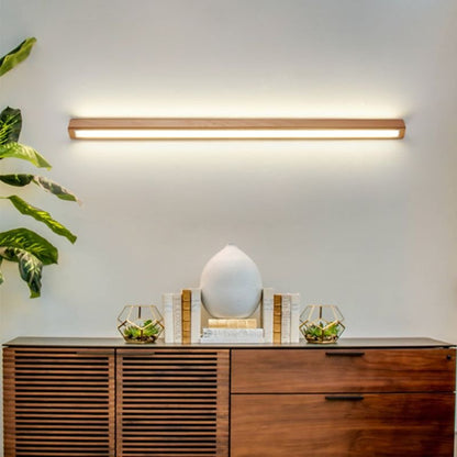 Drewniana Liniowa Lampa Ścienna Lustrzana do Toaletki Front