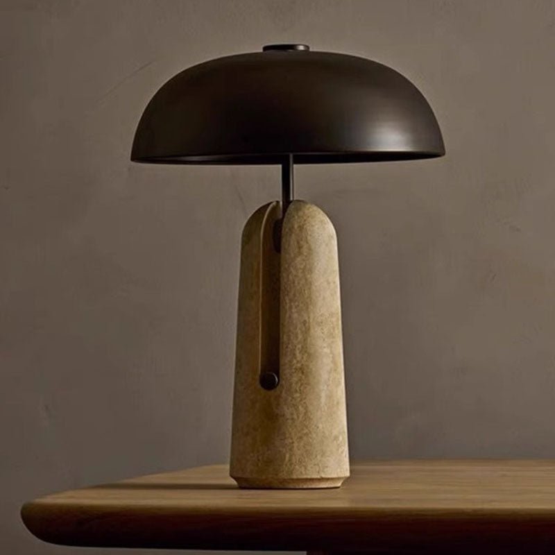 Japońska Lampa Stołowa Trawertyn Marmur Grzyb Close Up