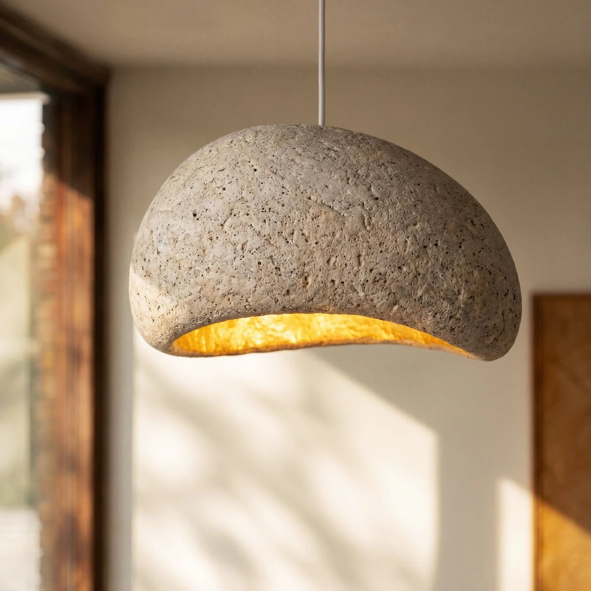 Japońska Lampa Wisząca Piaskowa Organiczna Forma View 19