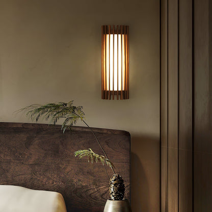 Japońska Orzechowa Wewnętrzna Lampa Ścienna Drewniana Front