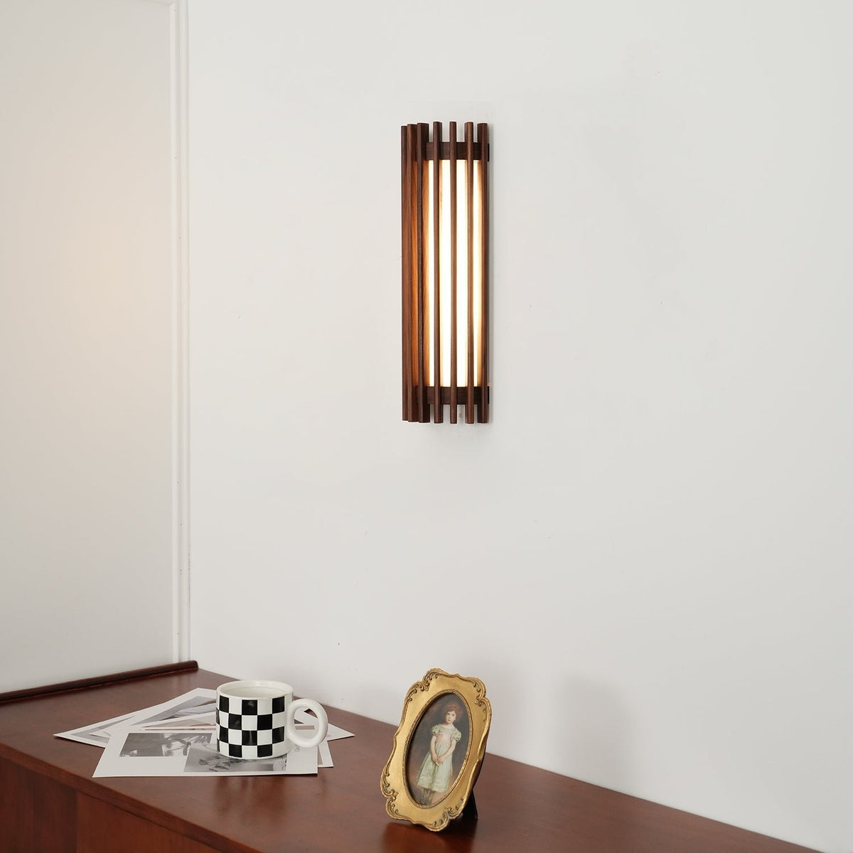Japońska Orzechowa Wewnętrzna Lampa Ścienna Drewniana View 26