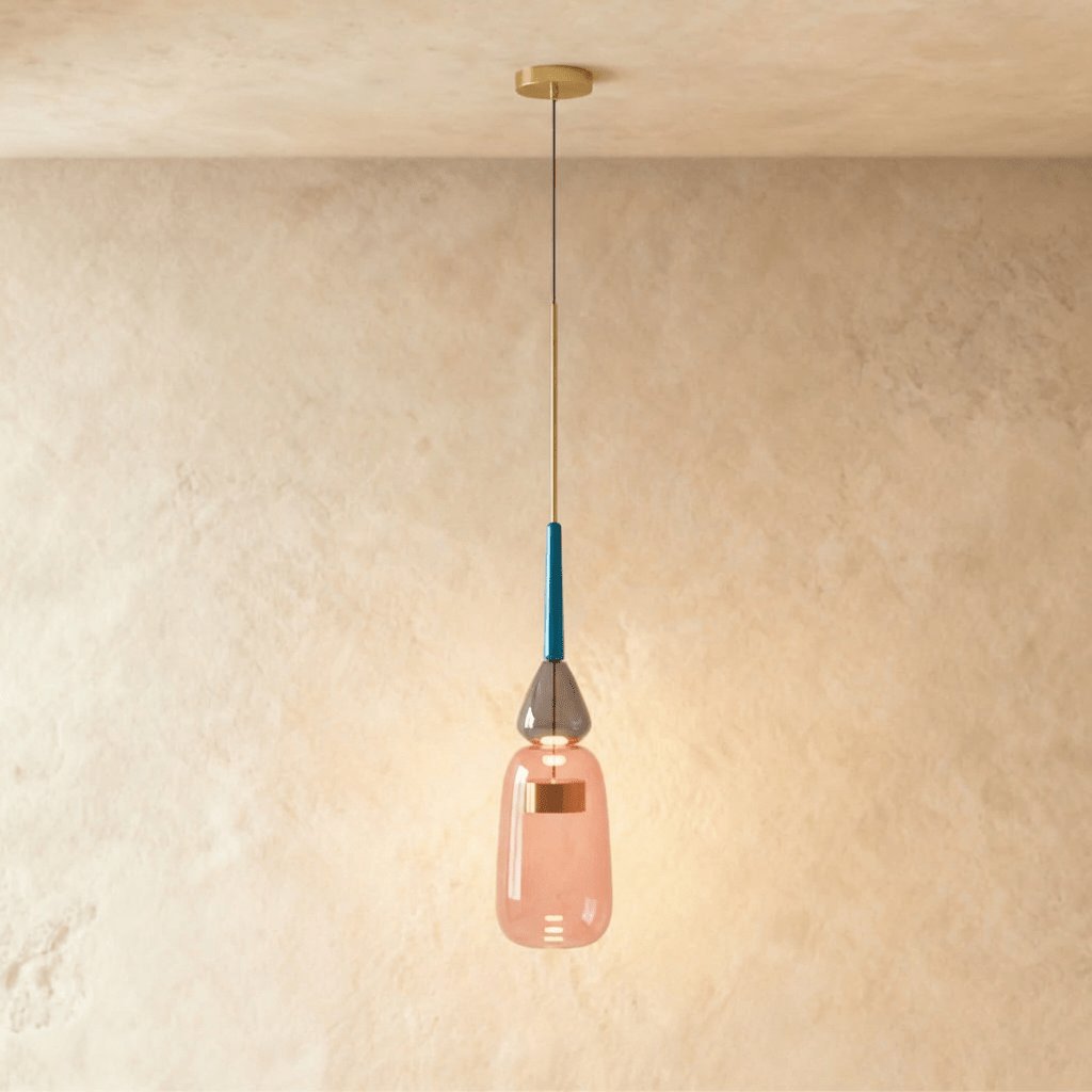 Kolorowa Szklana Lampa Wisząca z Witrażem Detail