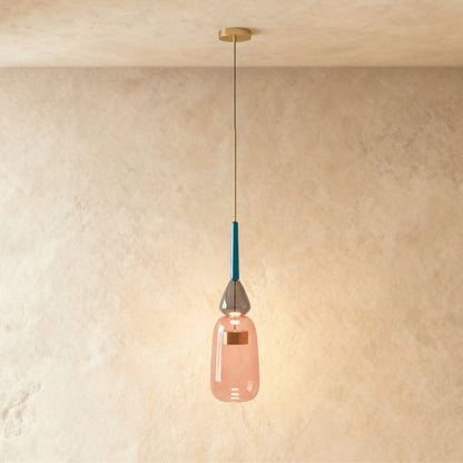 Kolorowa Szklana Lampa Wisząca z Witrażem Detail