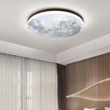 Minimalistyczna Drewniana Lampa Sufitowa LED Księżyc Okrągła Angle