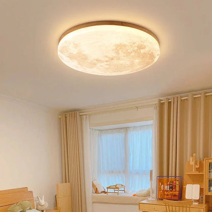 Minimalistyczna Drewniana Lampa Sufitowa LED Księżyc Okrągła Back
