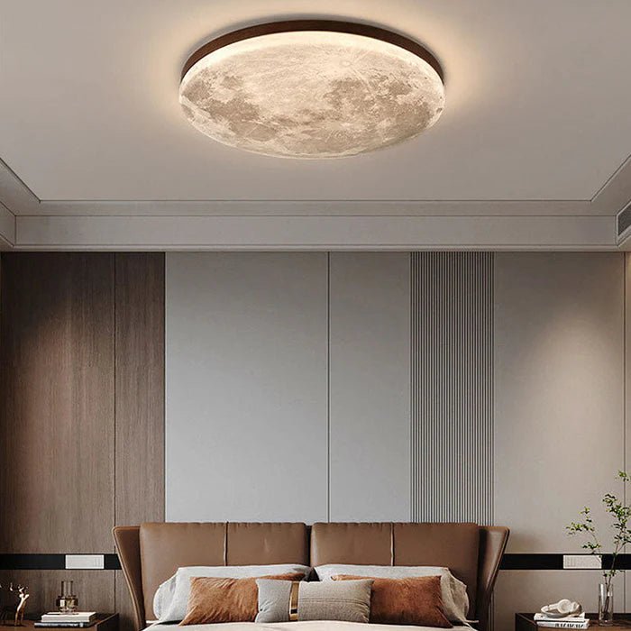 Minimalistyczna Drewniana Lampa Sufitowa LED Księżyc Okrągła Full