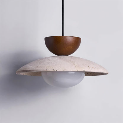 Minimalistyczna Trawertynowa Lampa Wisząca z Drewnem View 11