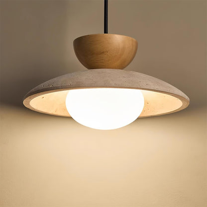Minimalistyczna Trawertynowa Lampa Wisząca z Drewnem View 12