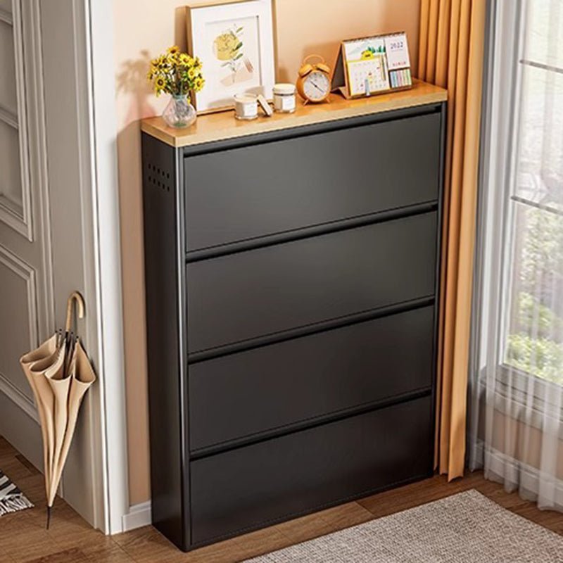 Minimalistyczny Wąski Stalowy Organizer na Buty z Szufladami Uchylnymi Front