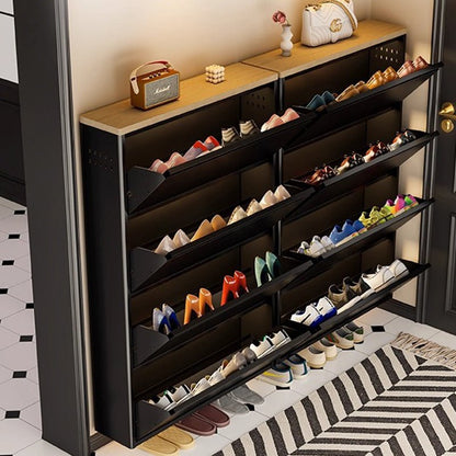 Minimalistyczny Wąski Stalowy Organizer na Buty z Szufladami Uchylnymi View 11