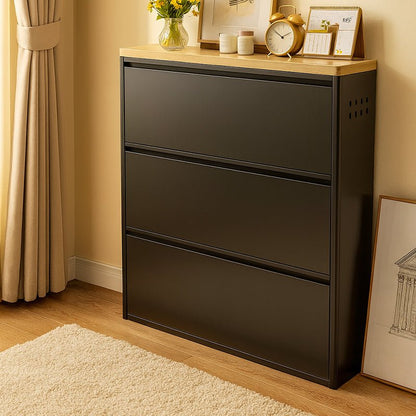 Minimalistyczny Wąski Stalowy Organizer na Buty z Szufladami Uchylnymi View 17