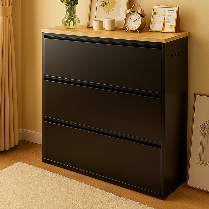 Minimalistyczny Wąski Stalowy Organizer na Buty z Szufladami Uchylnymi View 18