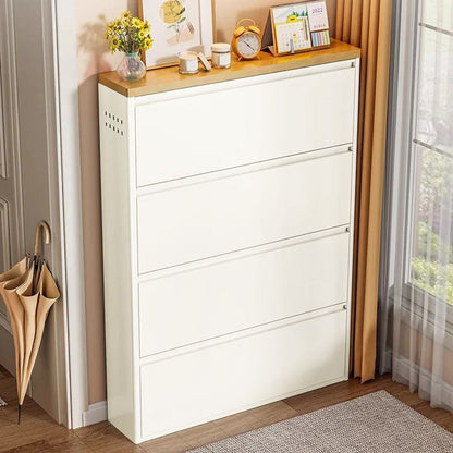 Minimalistyczny Wąski Stalowy Organizer na Buty z Szufladami Uchylnymi View 19