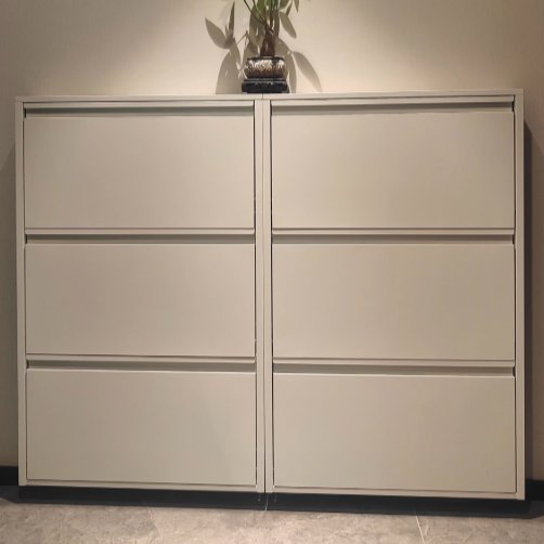 Minimalistyczny Wąski Stalowy Organizer na Buty z Szufladami Uchylnymi View 20