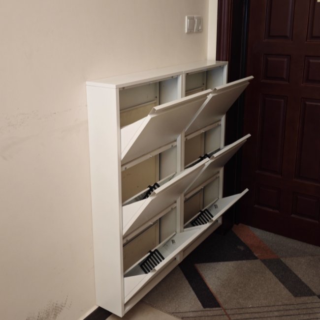 Minimalistyczny Wąski Stalowy Organizer na Buty z Szufladami Uchylnymi View 22