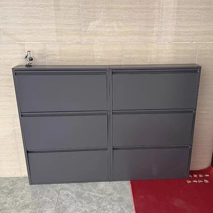 Minimalistyczny Wąski Stalowy Organizer na Buty z Szufladami Uchylnymi View 23